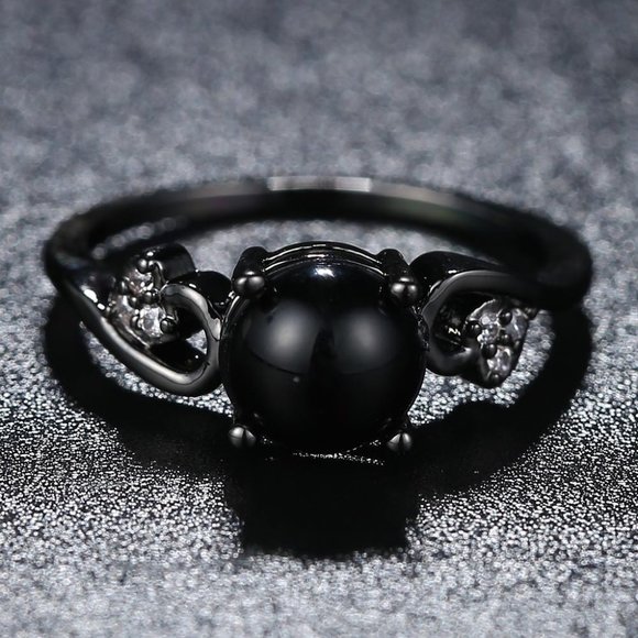 1 CT Round Black Onyx Diamond Black Gold Ring